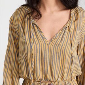 Natalie Martin Mustard and Navy Striped Drawstring Blouse